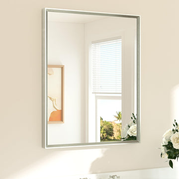 Brushed Nickel Bathroom Mirror 24" x 30" Rectangle Beveled Frame Bathroom Vanity Mirror for Over Sink Brushed Nickel