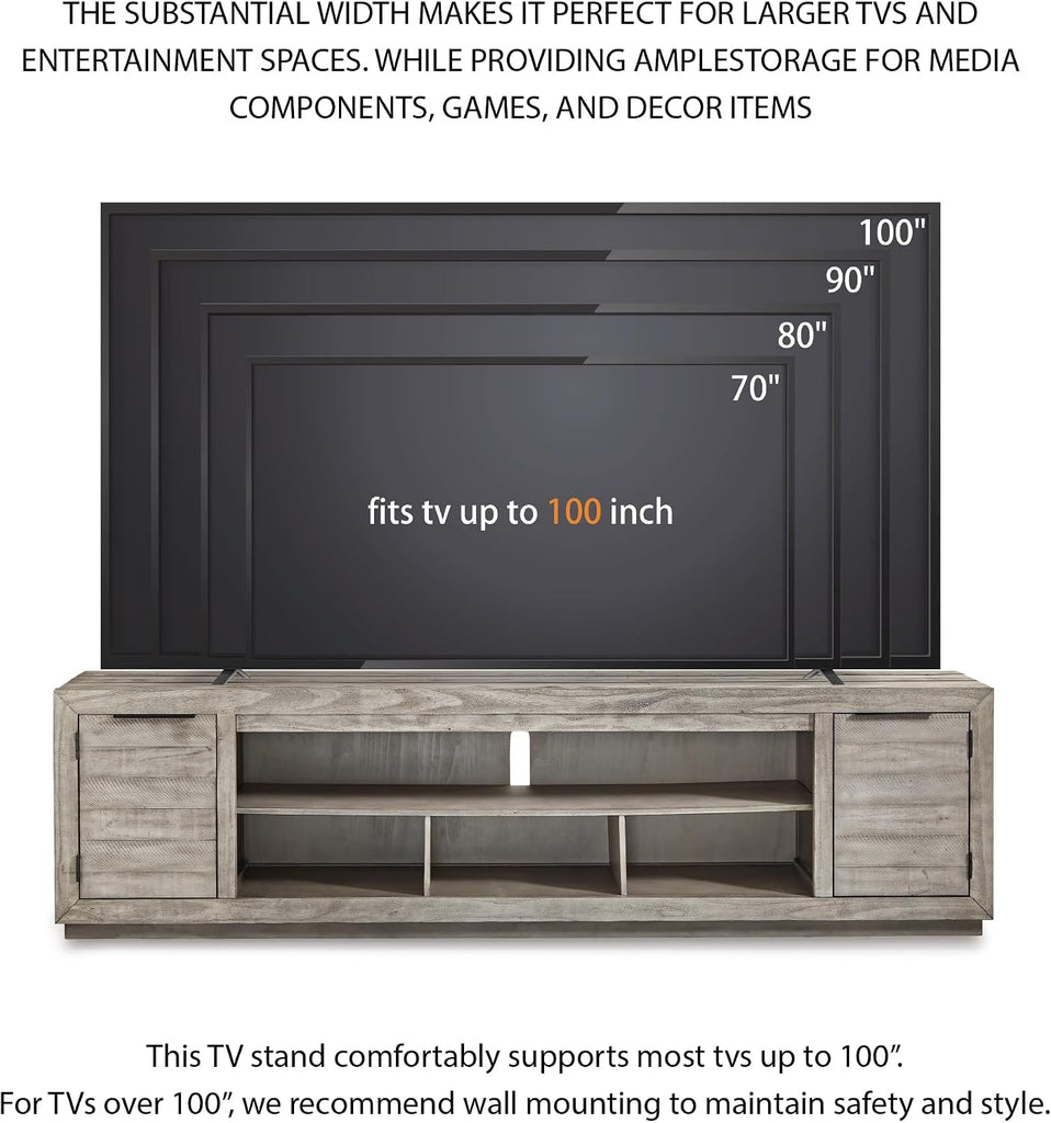 92" TV Stand with Electric Fireplace for TVs up to 105", Gray