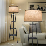 3 Tier Shelf Floor Lamps, Modern Standing Lamp with 3 Color Temperature Led Bulb, Tall Lamps and Office, Black