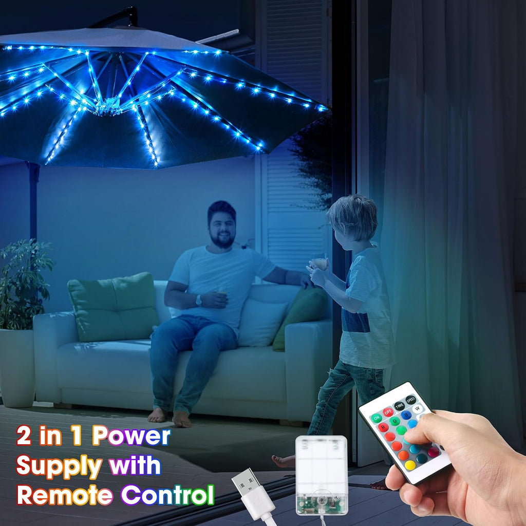 Patio Umbrella String Lights, 104 Bright LEDs 12 Modes USB Battery Operated Cordless Umbrella Light