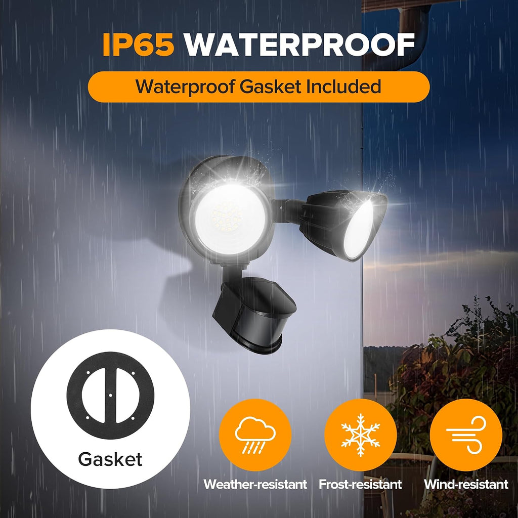 LED Security Light Motion Sensor Outdoor Lights, 27W 3500LM, 5000K, IP65 Waterproof, Dusk to Dawn, 2 Head Motion