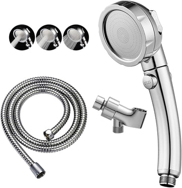 Chrome High Pressure Handheld Shower Head with ON/OFF Pause Switch, 3 Spray Modes Shower Wand with Shut Off Button