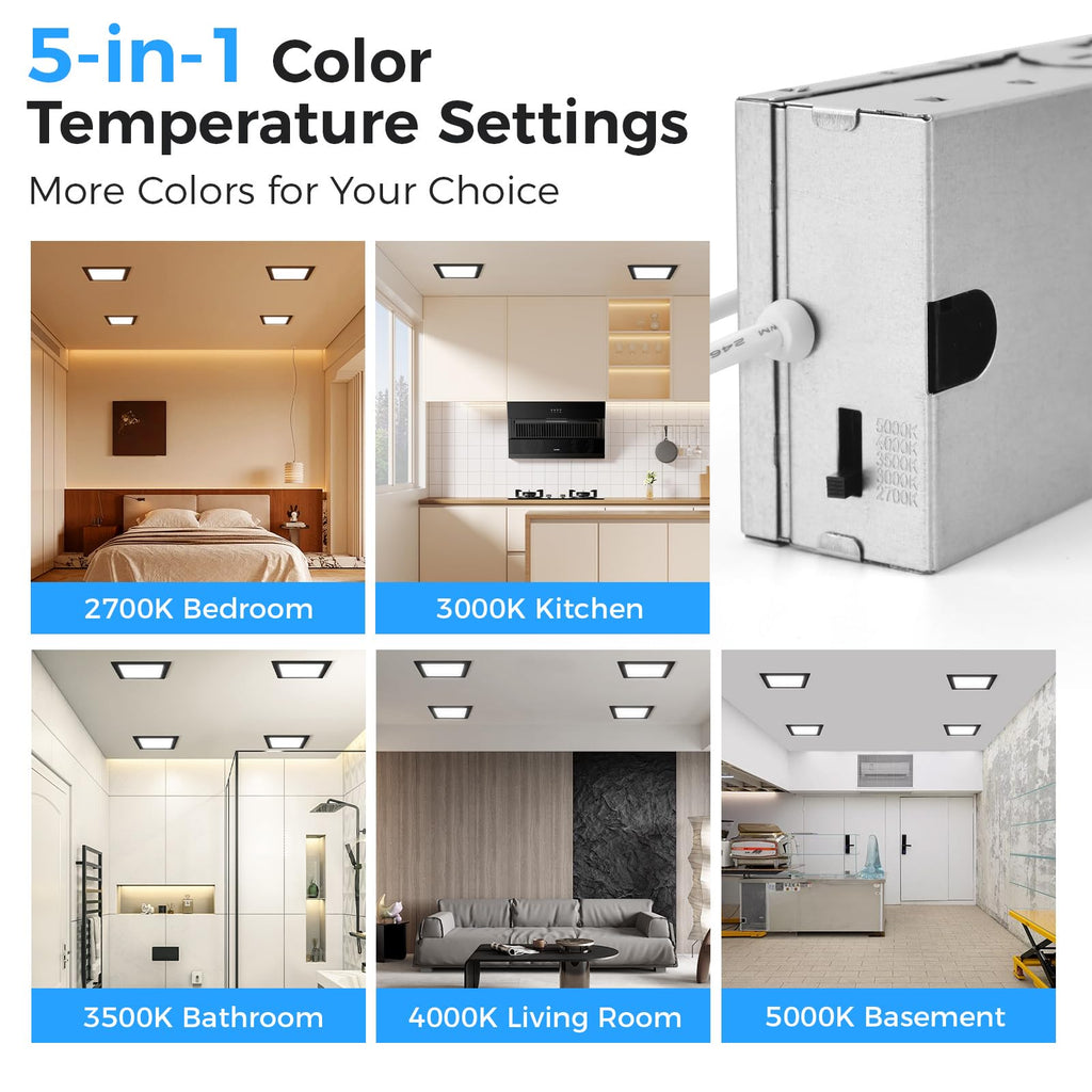 8 Inch Square LED Recessed Lighting, 20W Dimmable, 5CCT