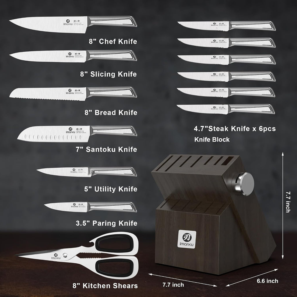 14 PCS Knife Set with Block, High-Carbon Steel, Built-in Sharpener | Japanese Kitchen Knife Set,Stainless