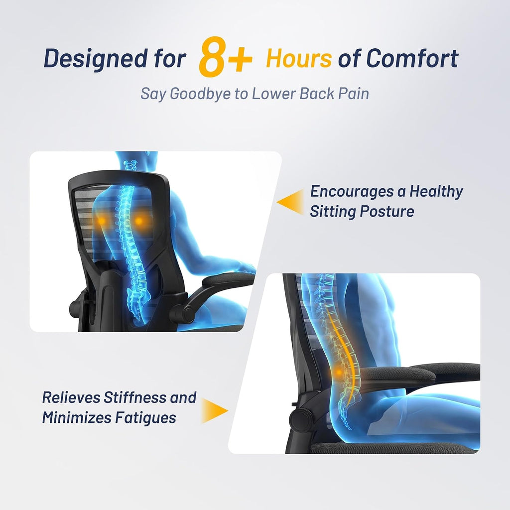 Ergonomic Office Desk Chair for Long Hours - 4" Thick Molded Foam Cushion, Enhanced Lumbar Support
