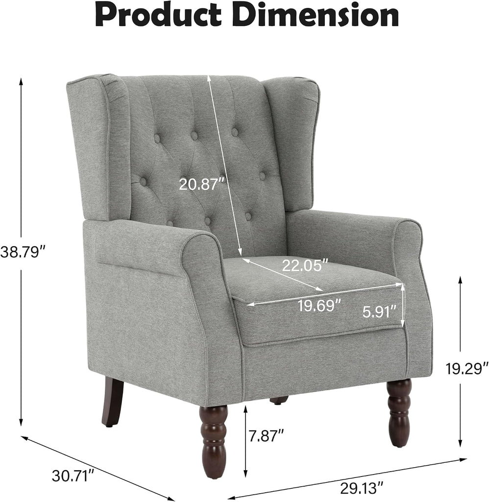 High Back Floral Accent Chair - Retro Wingback Upholstered Armchair with Nailhead Trim, Solid Wood Legs, Fabric
