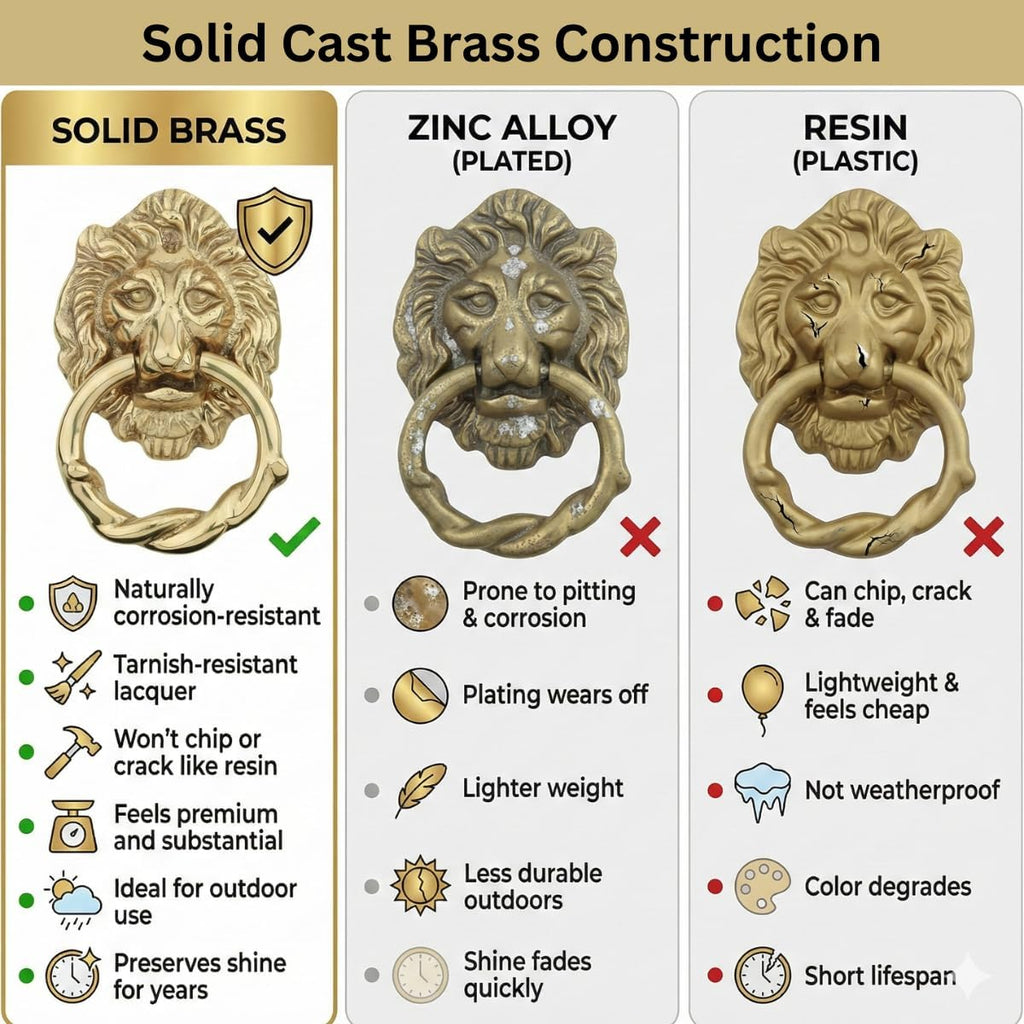 Solid Brass Lion Door Knocker Polished Brass Finish 6.25 inches Front Entry Hardware