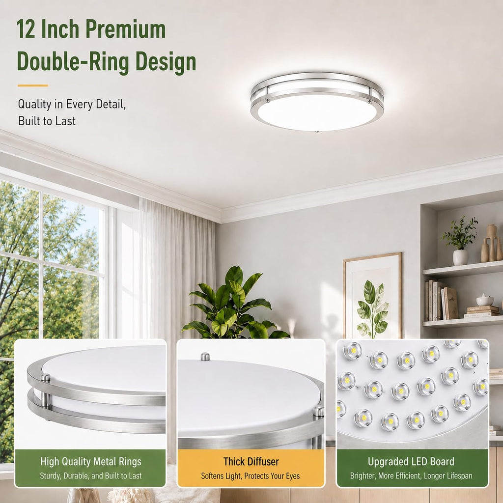 2-Pack 36W Dimmable LED Ceiling Light Fixtures Super Bright 3600LM, 12in Modern Flush Mount Ceiling Light