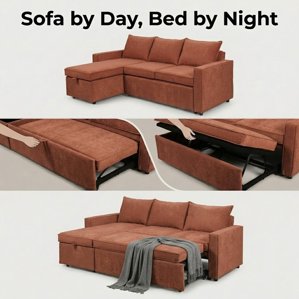 81" Sofa Bed - Sleeper Couch with Storage, Terracotta
