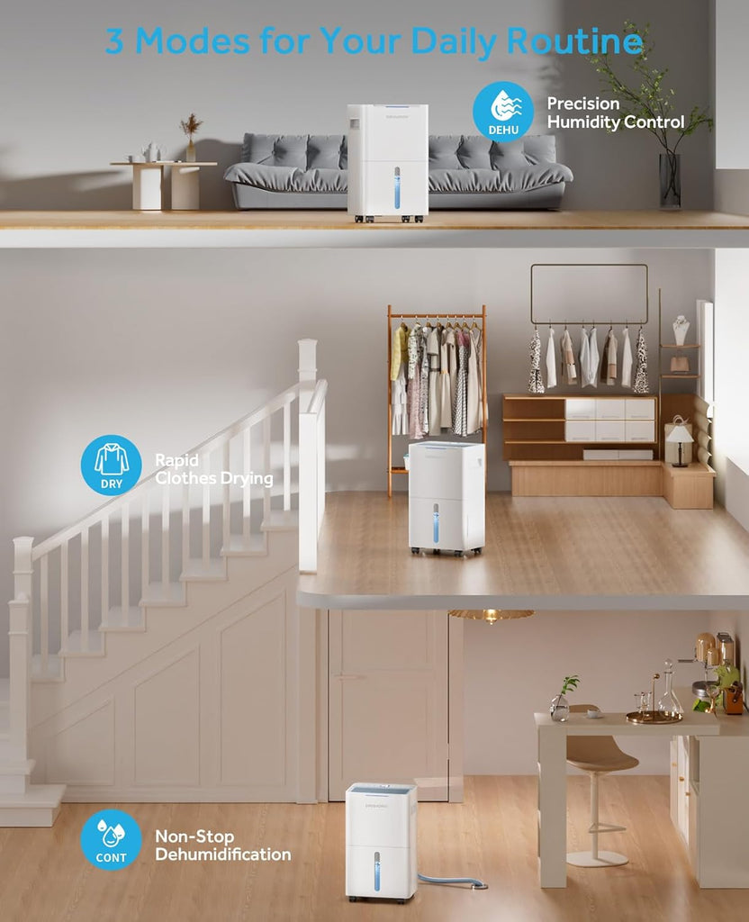 21 Pints Dehumidifier for Basement, 1500 Sq. Ft Dehumidifiers for Home with Drain Hose