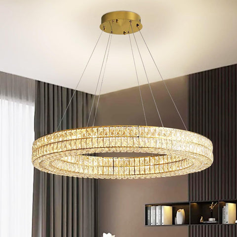 Led Ring Crystal Chandelier for Living Room, Modern Dimmable Chandeliers Lighting and Hanging Adjustable, LED Round Ceiling Chandelier for Dining Room (40inch,Gold) A122-B0C4T1XCBH