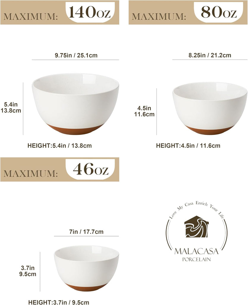 Ceramic Mixing Bowls, Large Serving Bowls for Mixing, Cooking, Prepping, Baking, Salad, Soup, Pasta, Nesting Bowls