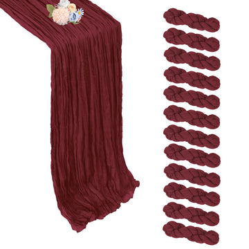 12 Pack Burgundy Fall Cheesecloth Table Runner 17 x 108 Inch