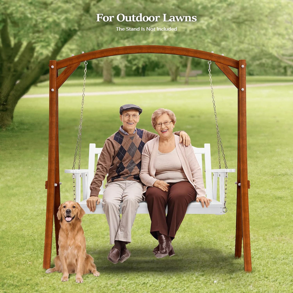 Upgraded 4 FT Wooden Porch Swing, 880 LBS Solid Fir Wood, White | Heavy-Duty Fir Wood Frame; 880-Lb Capacity;