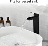 Black Tall Waterfall Bathroom Faucet, Single Hanlde Vessel Sink Faucet with Waterfall Spout