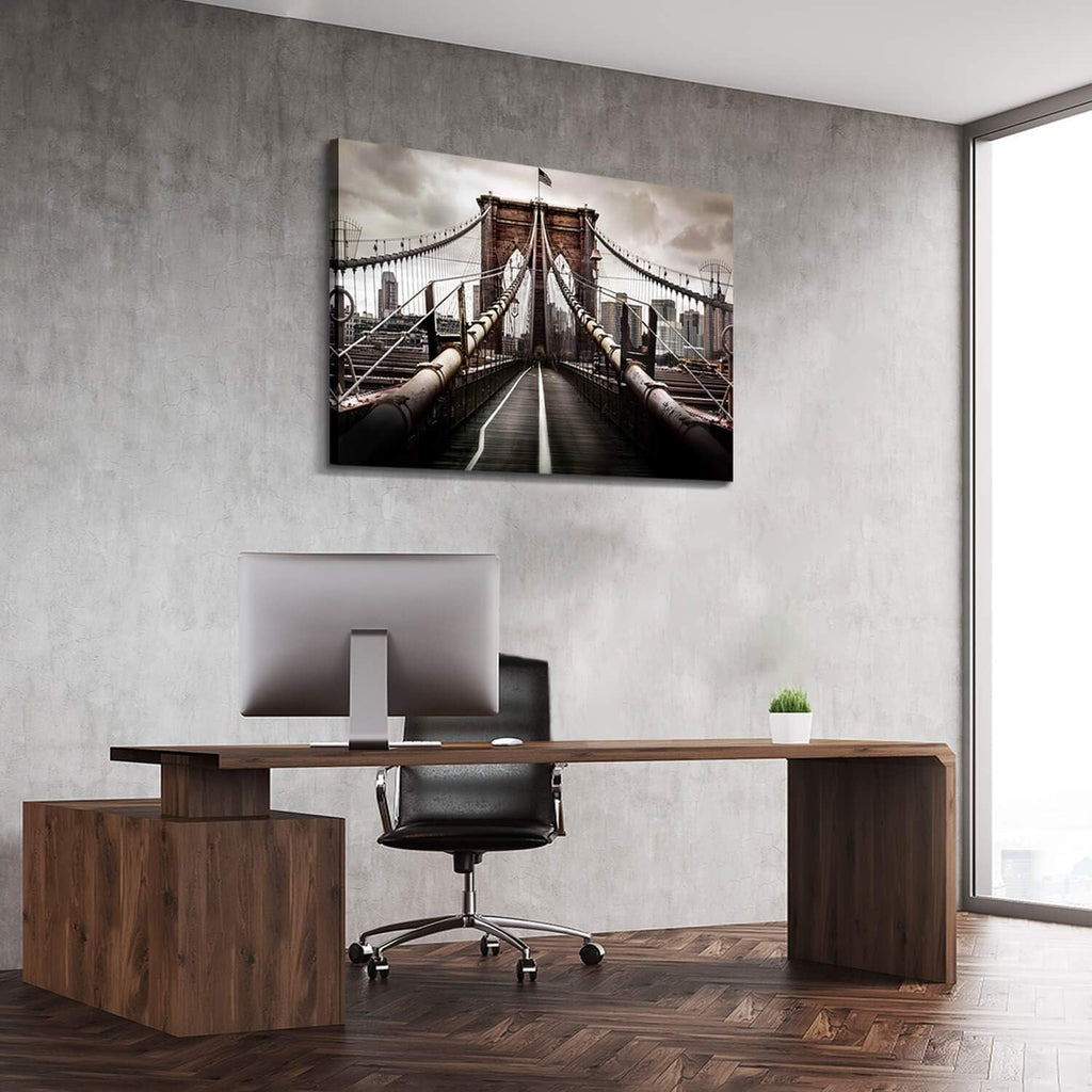 Brooklyn Bridge Picture Classic Artwork: New York Cityscape Canvas Wall Art Prints (Multi-Sized)