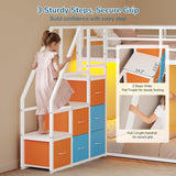 Low Bunk Bed Twin Over Twin with 6 Storage Drawers and 6-Pocket Organizer, Reversible Storage Staircase(Left or Right)