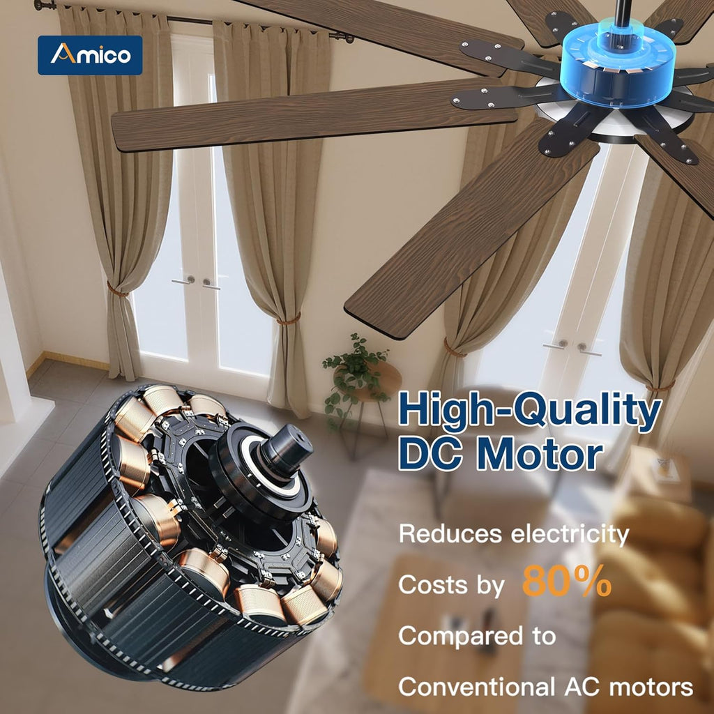 Ceiling Fans with Lights, 72 inch Smart Ceiling Fan Compatible with Alexa/App/Remote Contro,Reversible DC Motor
