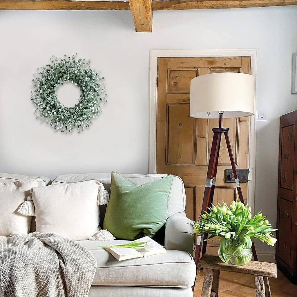 24 Inch Everyday Greenery Boxwood Wreath for Front Door, Soft Touch Green Mini Leaves Wreath and Outdoor, Romantic