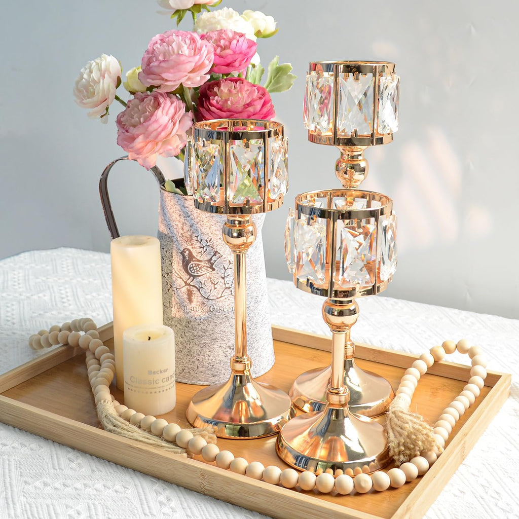 Set of 3 Cup Crystal Tealight Candle Holders, Centerpieces for Table Wedding Centerpieces Crystal Decorative Tealight