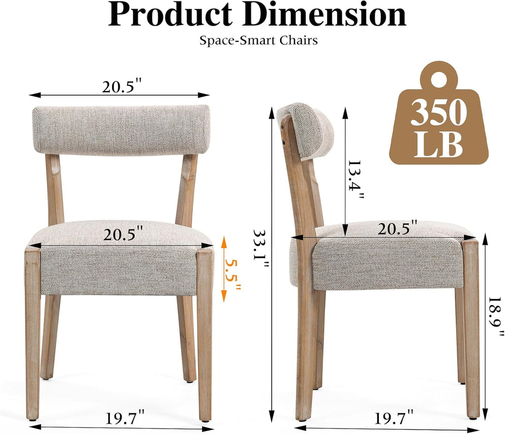 Dining Chairs Set of 4,Mid Century Modern Dining Chair Set - Linen Upholstered Low Back Kitchen & Dining Room Chairs