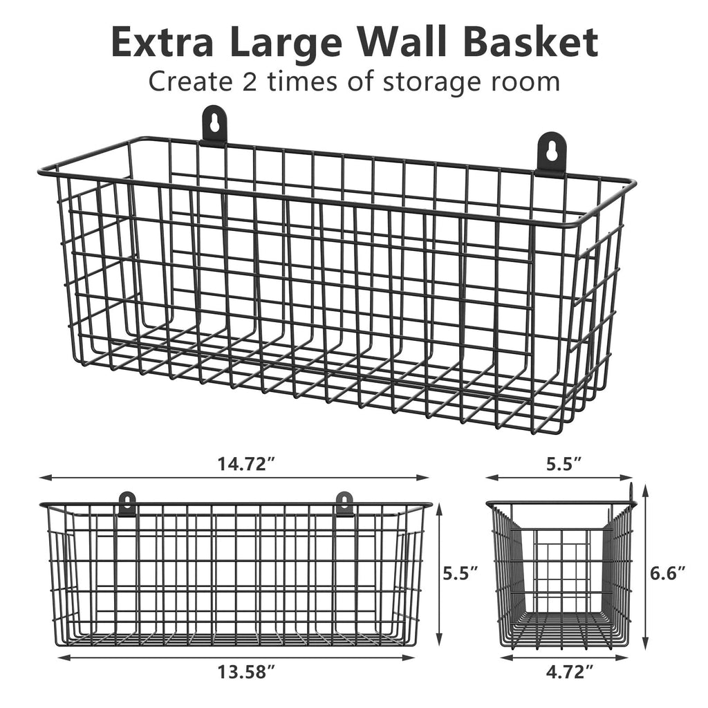 Extra Large] Wire Basket 2-Pack Hanging Wall Organizer Cabinet Storage Basket Wall Mounted Shelves Rustic Farmhouse