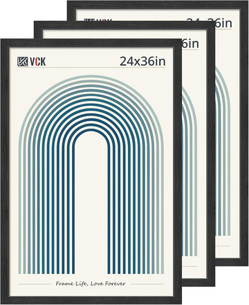 24x36 Poster Frame Set of 3, Black Woodgrain, Wall Hanging | Wide Border, Exclusive Woodgrain, Shatterproof