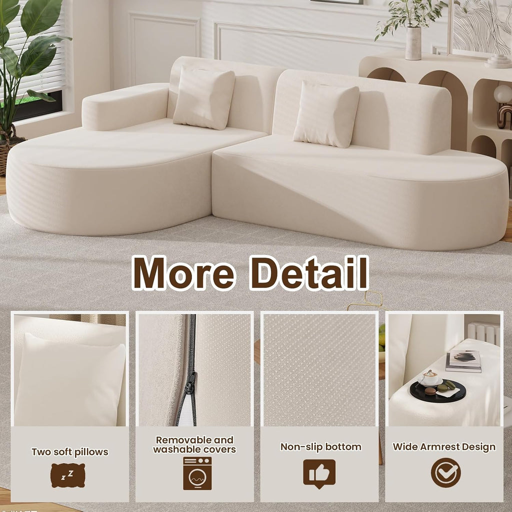 Modern Curved Boneless Sofa Couch, L-Shaped Corner Sofa, No Assembly Needed, Chenille Upholstered Cloud Sectional