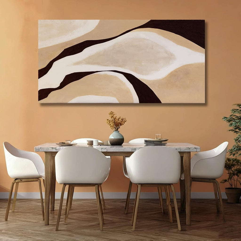 Beige Brown Black Abstract Canvas Wall Art, Large Wall Decor Bedroom Dining Room Office, Modern Neutral Art Print