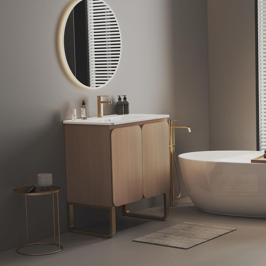 30" Freestanding Bathroom Vanity with Overflow Sink One Piece Basin