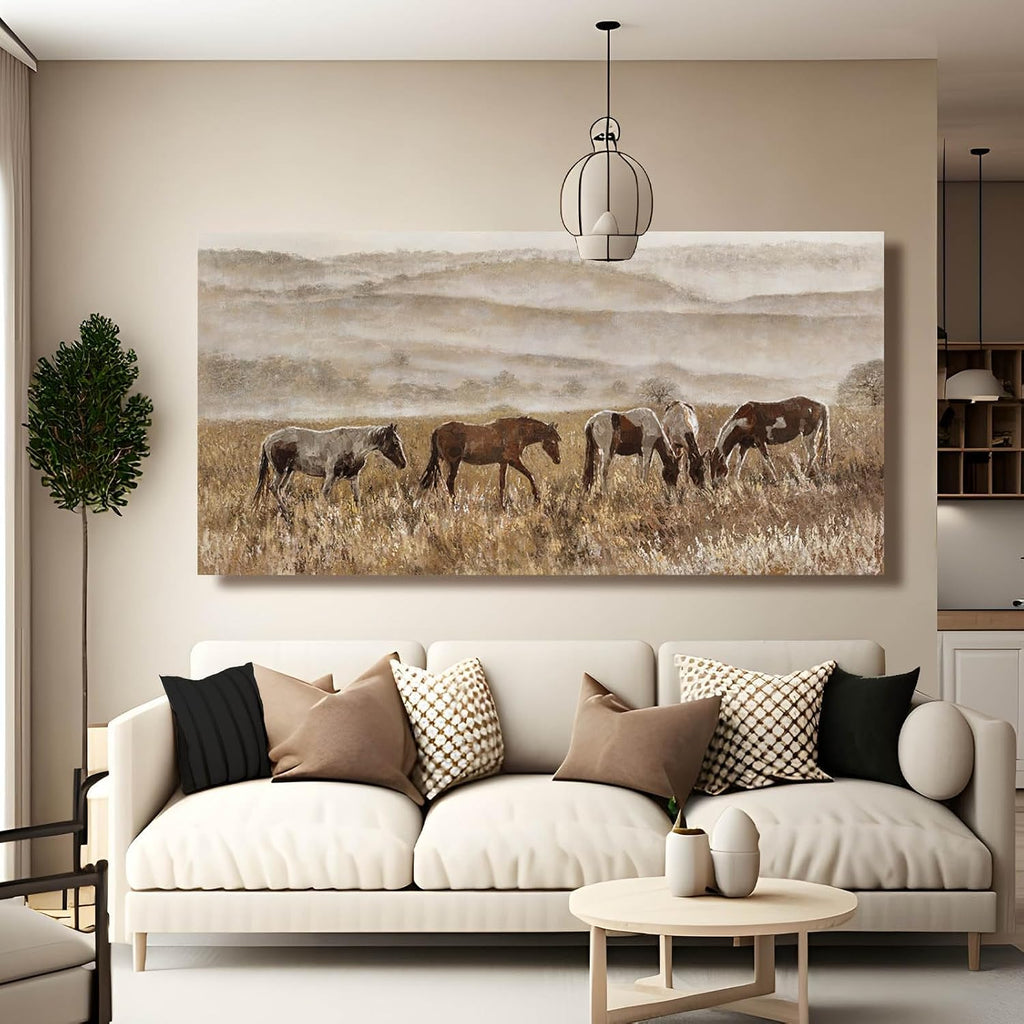 Canvas Wall Art Horse Wall Decor Animal Prints Pictures Grassland Artwork Paintings Brown Pictures