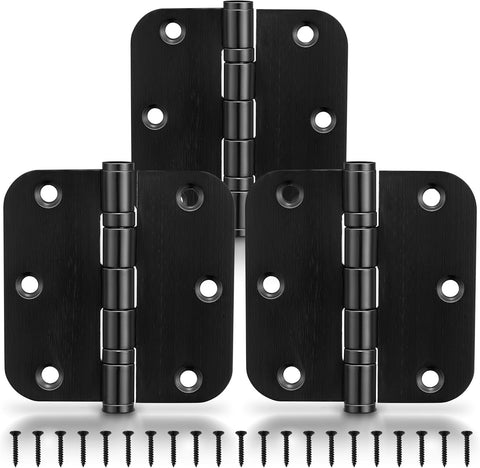 Ball Bearing Door Hinges, 3.5 Inches Black Door Hinges, 5/8'' Radius Corner Heavy Duty Stainless Steel Hinges