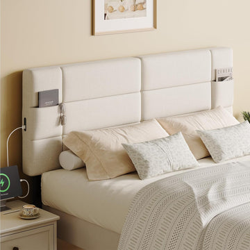 Upholstered Headboard Full/Queen with USB & Type C Port, Headboard Only Adjustable Height from 42" to 48", 2 Storage
