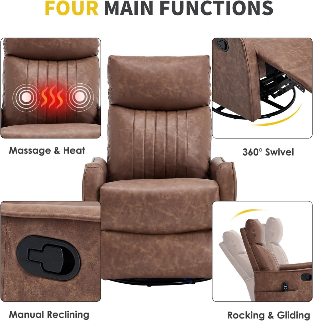 Swivel Rocker Recliner Chair, 360° Swivel Recliner with Heat and Massage, Rocker Recliner Nursery Glider Chair with
