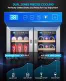 Wine and Beverage Refrigerator with Glass Door, 24-Inch Dual Zone Wine Fridge Un
