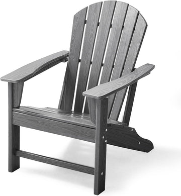 Farmhouse Adirondack Chair Wood Texture, Poly Lumber Patio Chairs, Pre-Assembled Weather Resistant Outdoor Chairs for