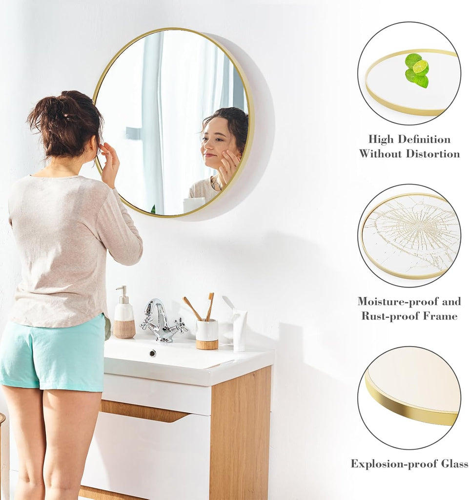 Gold Round Wall Mirror 30 Inch, Bathroom Mirrors for Over Sink, Wall Decor , Vanity