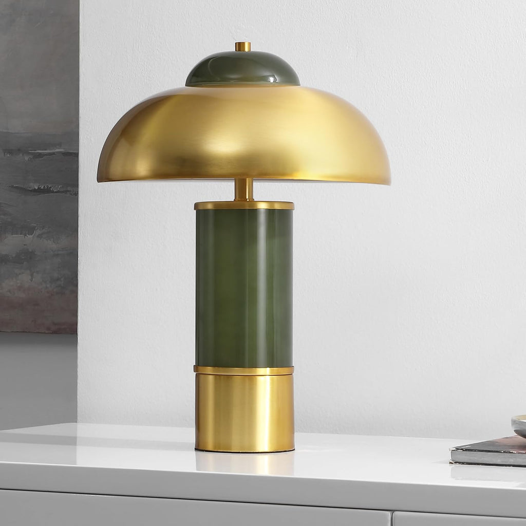 Drea 16-inch Green/Brass Glass/Metal Table Lamp (LED Bulb Included)