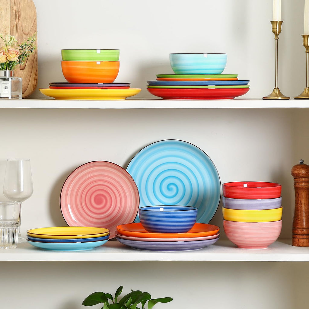 Ceramic Plates and Bowls Sets, 24 Pieces Dinnerware Sets for 8, Scratch Resistant Dish Set for holiday