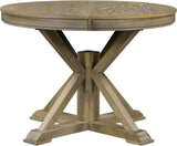 Retro Style Round Dining Table Functional Wooden Extendable Oval Dining Table with 12" Leaf and Natural Wood Grain