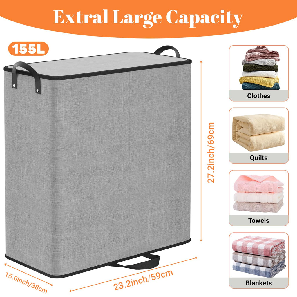 155L 2 Section Laundry Hamper with Lid, Laundry Basket, Gray