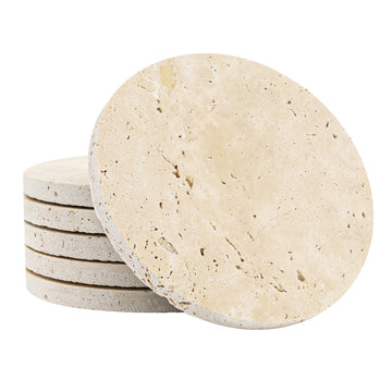 Italian Travertine Coasters Set of 6, Farmhouse Rustic Neutral Style Marble Drink Coasters for Coffee Table Decor, 4
