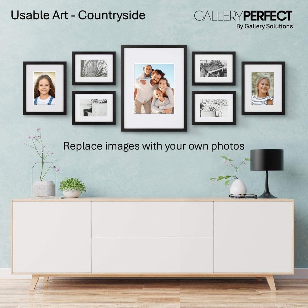 Multi-Size Picture Frame Set 7 Pack, Black Gallery Wall Frames with Hanging Hardware, Clear Glass - One 12x16, Two