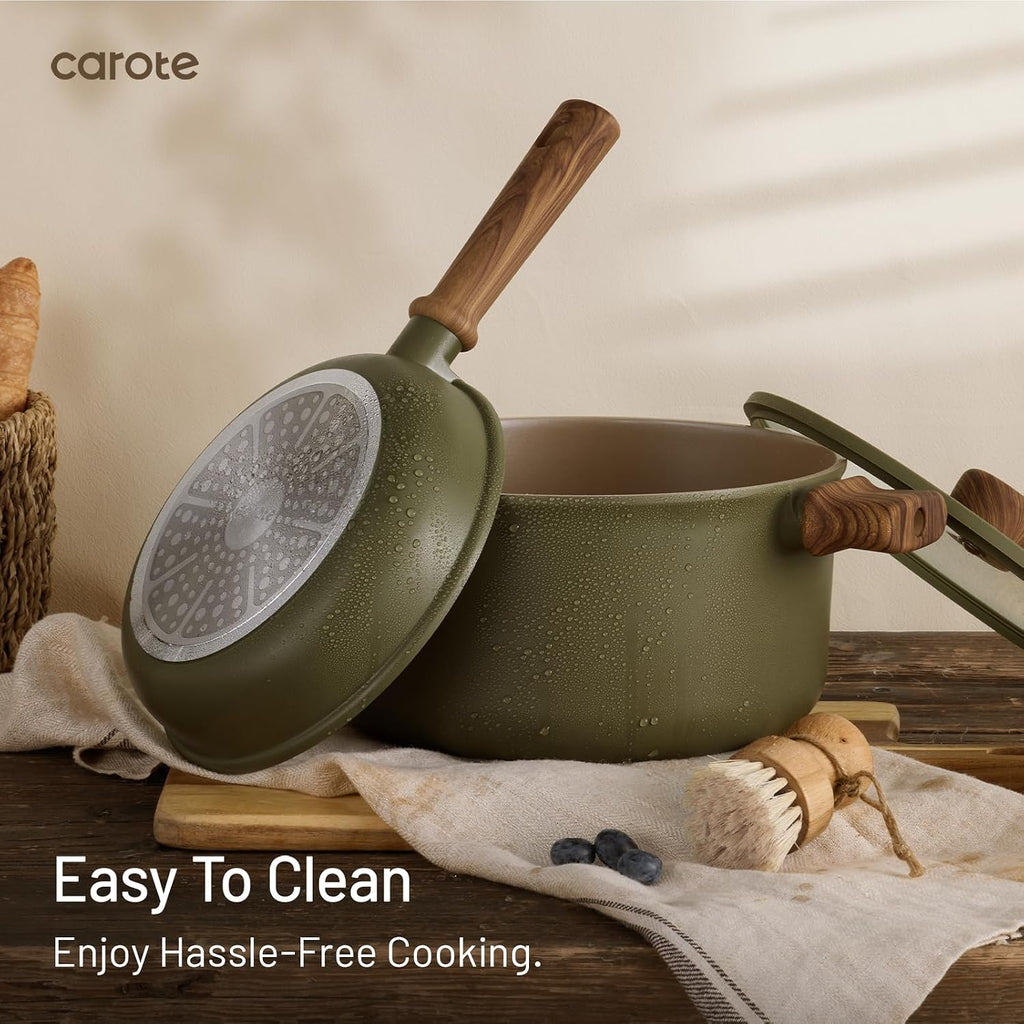 21pcs Ceramic Cookware Set, Pots and Pans Set, Green | Non-Toxic Healthy Kitchen Cooking Set, Easy Clean, Even