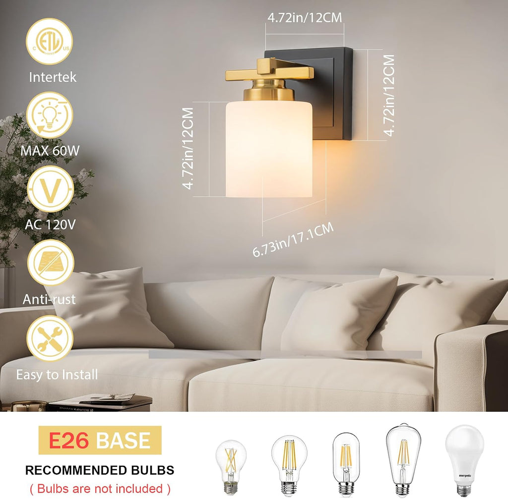 Bathroom Light Fixtures Over Mirror, Vanity Lights Wall Sconces with Milky White Glass Shades, E26 Socket (Bulbs Not