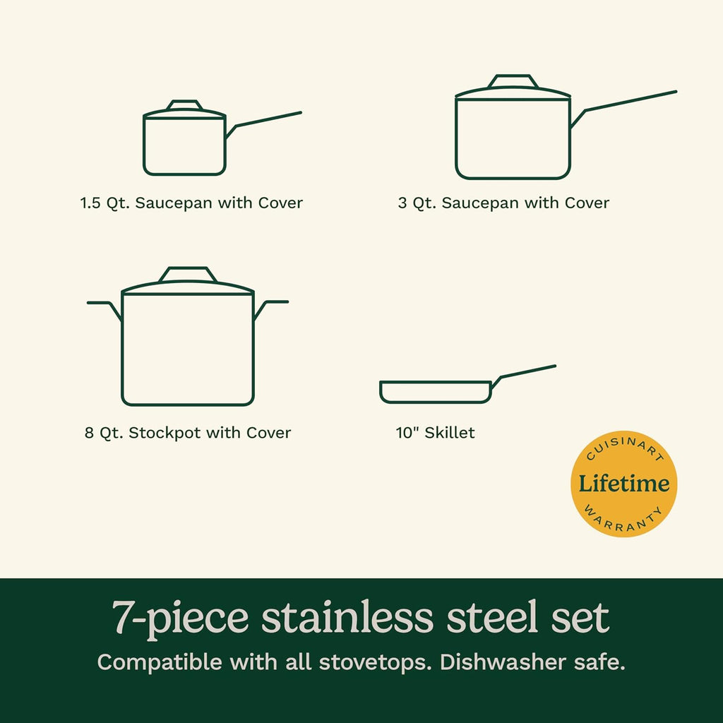 7-Piece Stainless Steel Pots and Pans Set, Cookware Set Compatible with Induction, Electric, Gas Cooktops, Aluminum