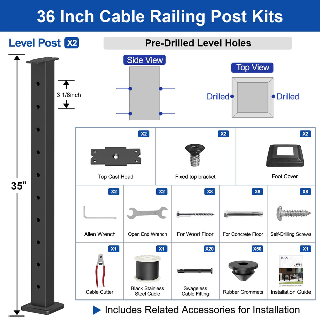 Complete Set 36" Cable Railing Post Kit