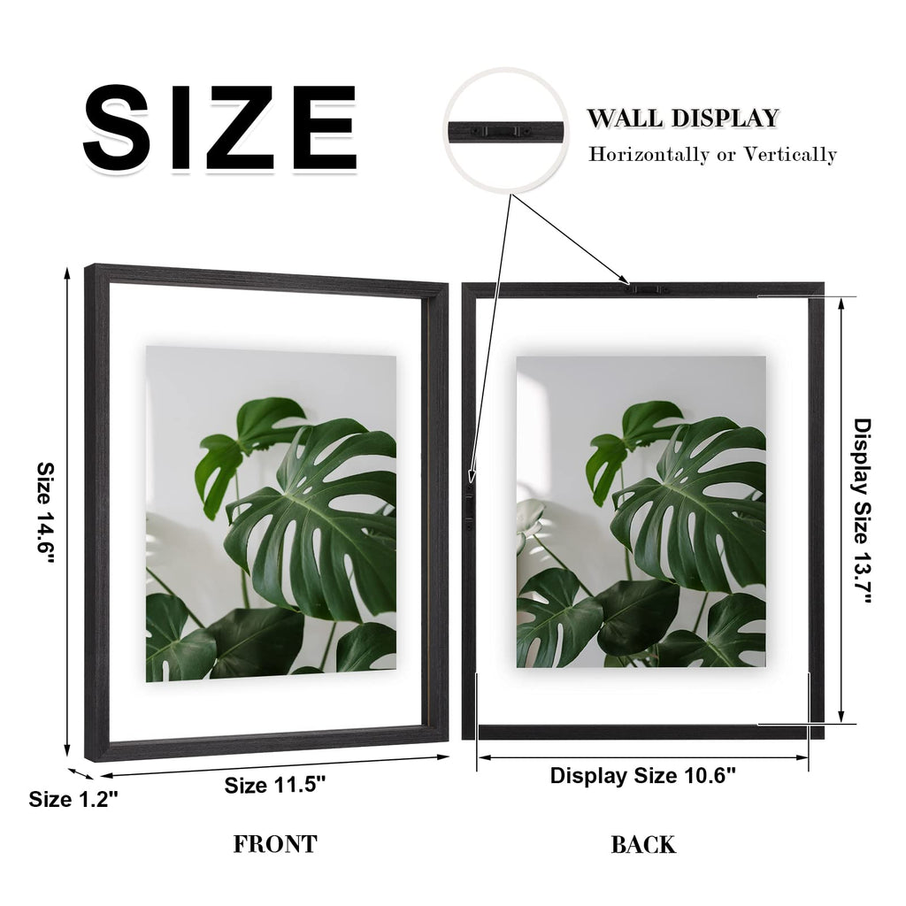 11x14 Floating Frames Set of 2, Double Plexiglass Picture Frame, Made of Solid Wood Display Any Size Photo up to