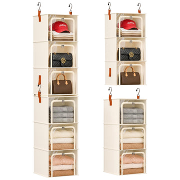 6-Tier Modular Hanging Closet Organizer Shelves, Beige