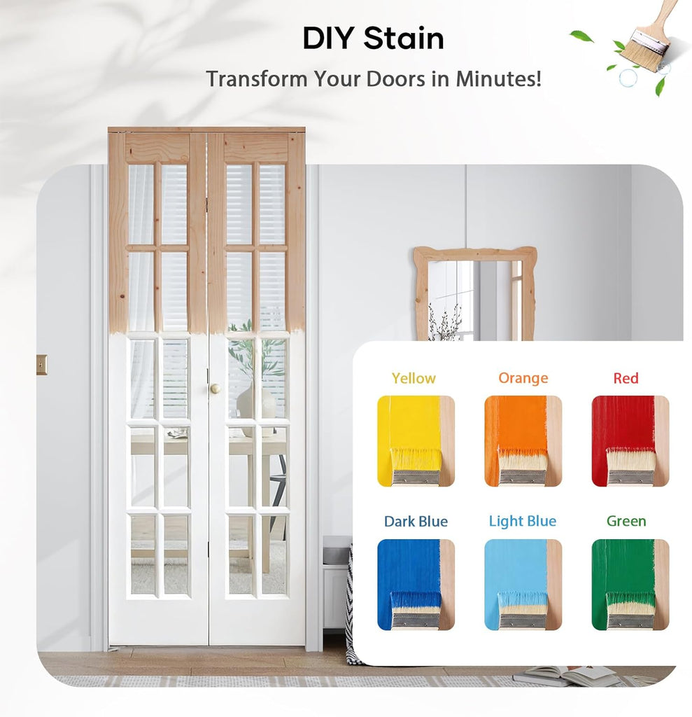 Bifold Closet Door,for 32in x 80in (Double 16x80) Opening,French Glass Barn Doors with 2.66FT Concea